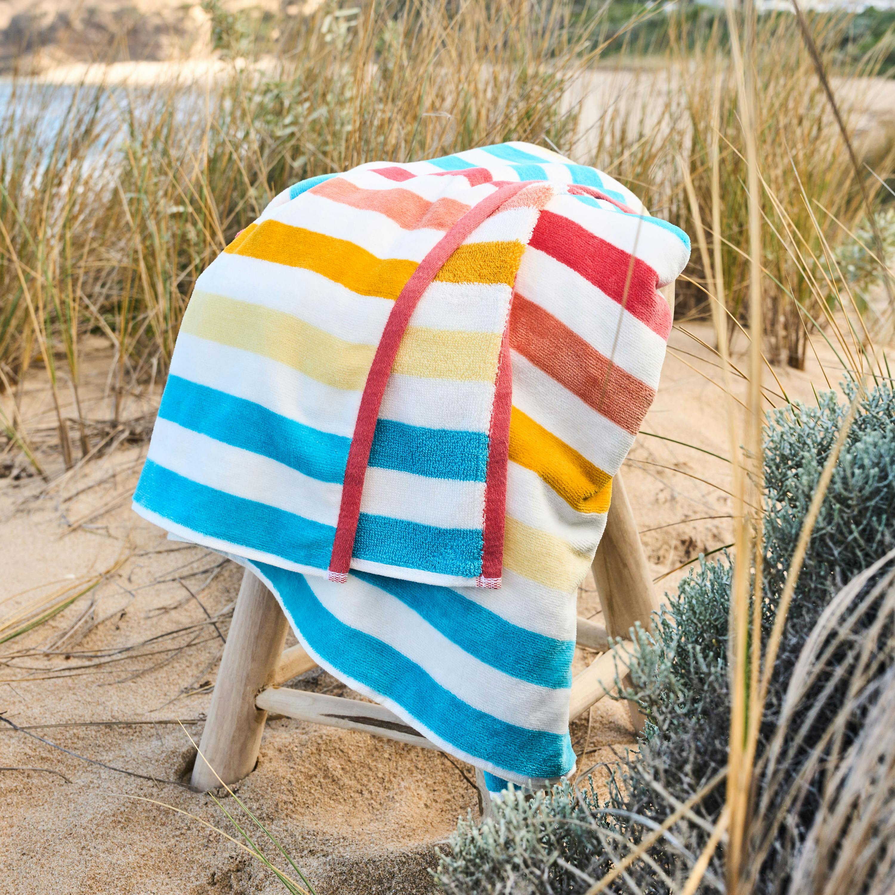 Velour Beach Towel in Warm Summer Stripe