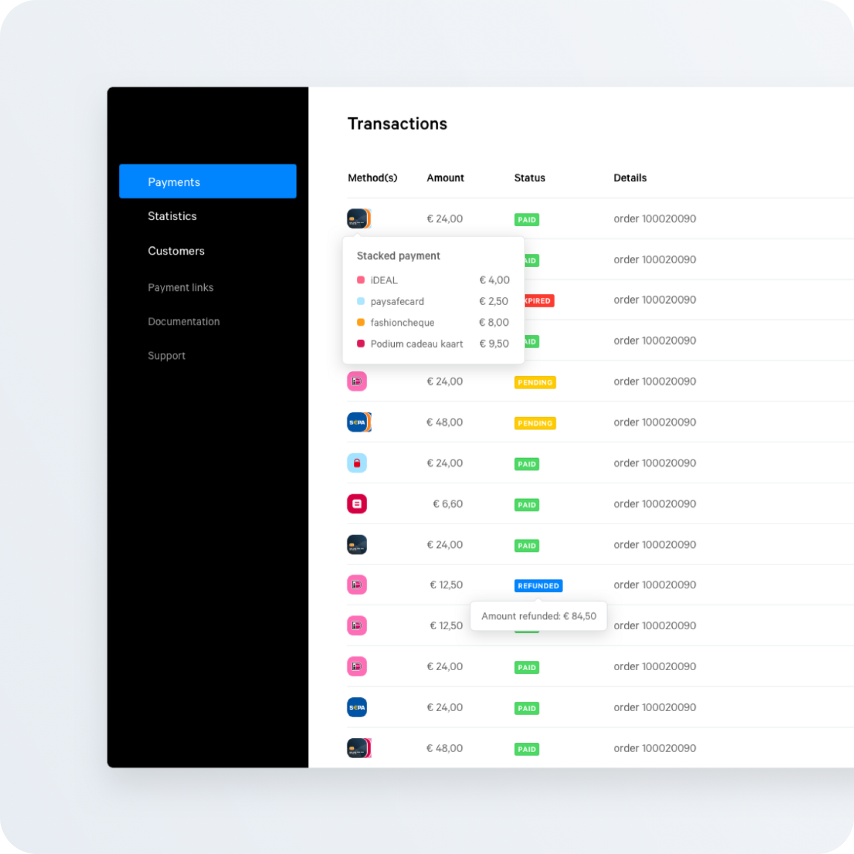 L'interface de l'outil de paiement ecommerce Mollie, partenaire de Shine