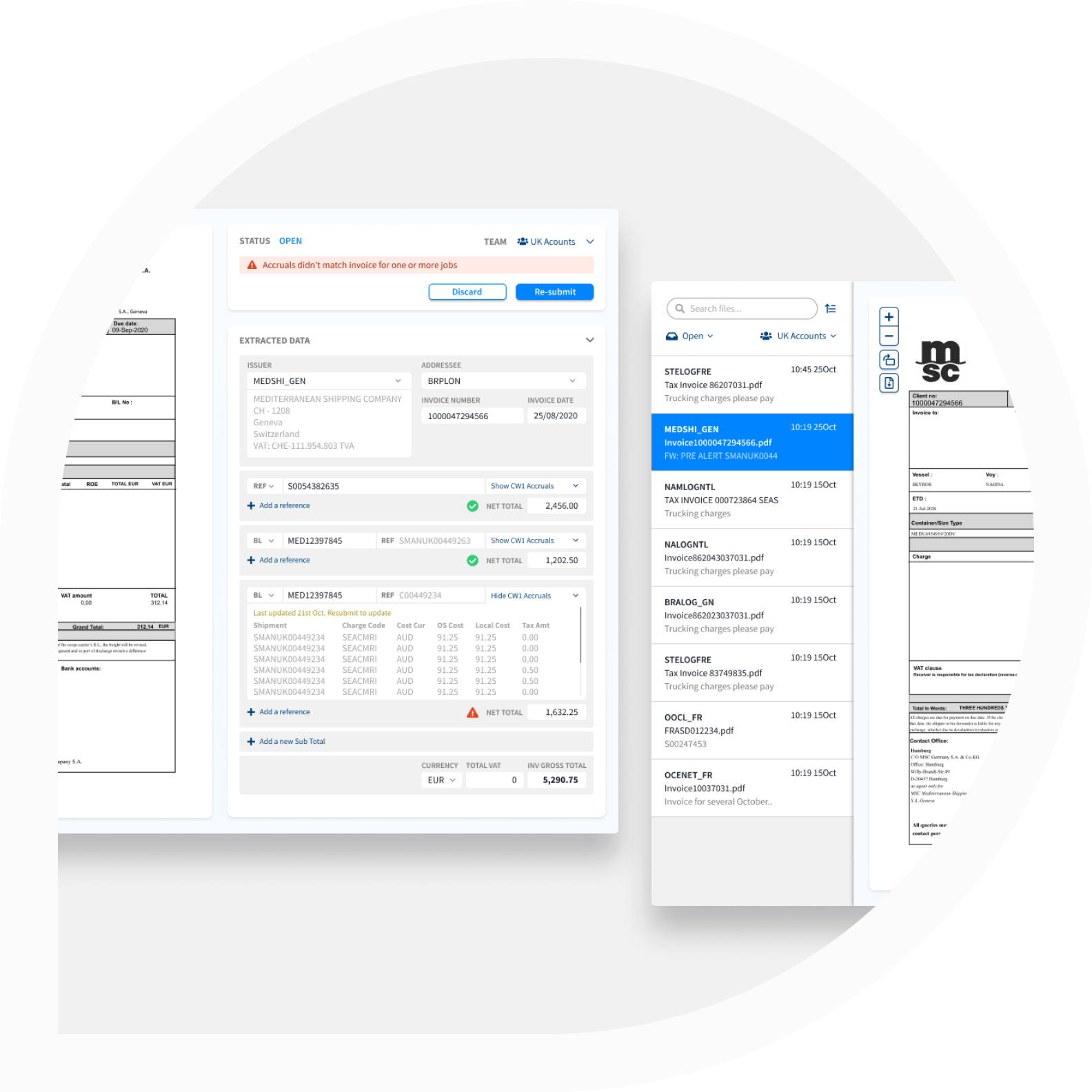Shipamax Exception Management dashboard for AP Invoices 