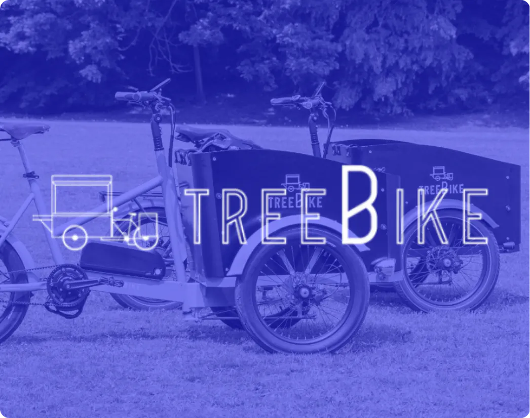 White logo Treebike on purple background