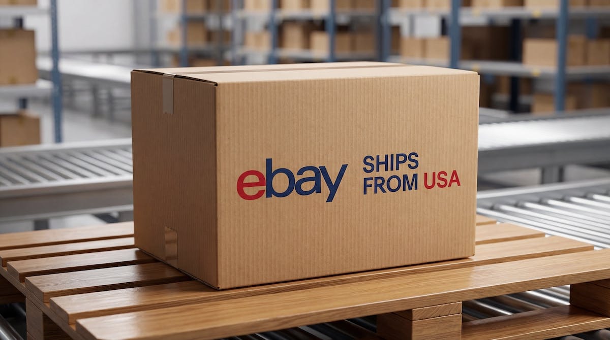 A cardboard box featuring 'SHIPS FROM USA' to emphasize domestic delivery advantage.