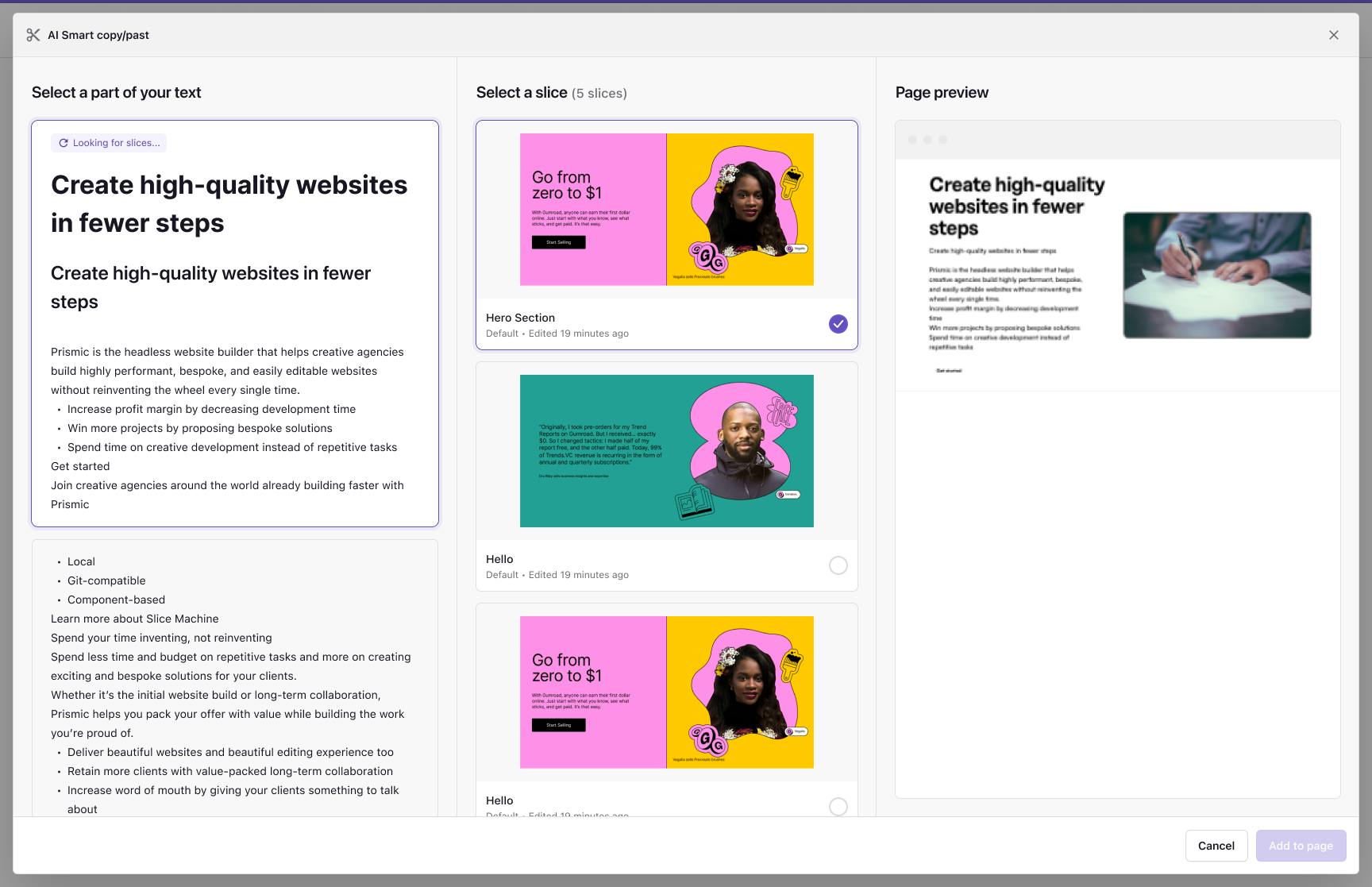 A piece of UI showing the new concept of Smart Copy Paste