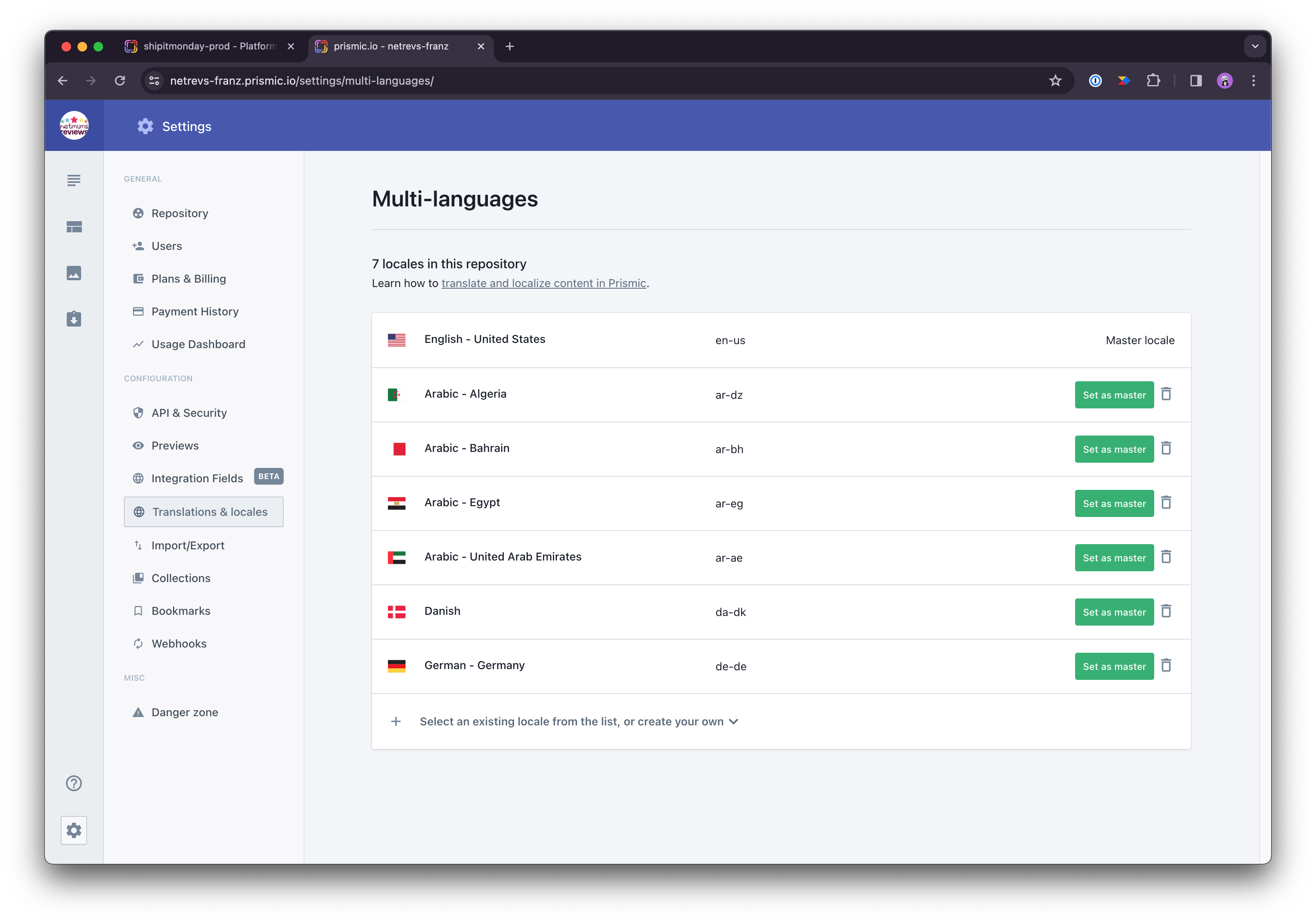 Change your default master locale