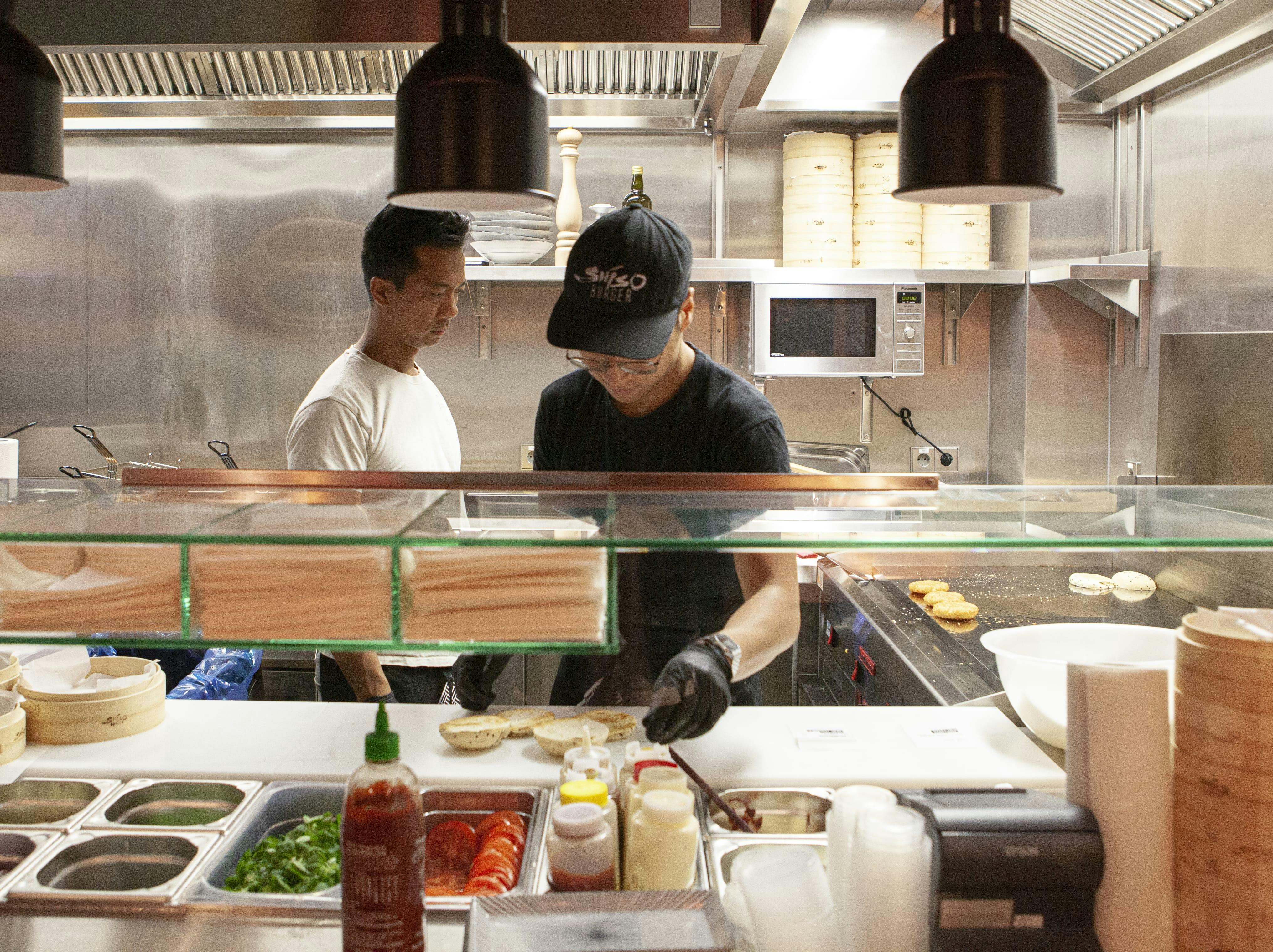 The Shiso Burger kitchen crew at work