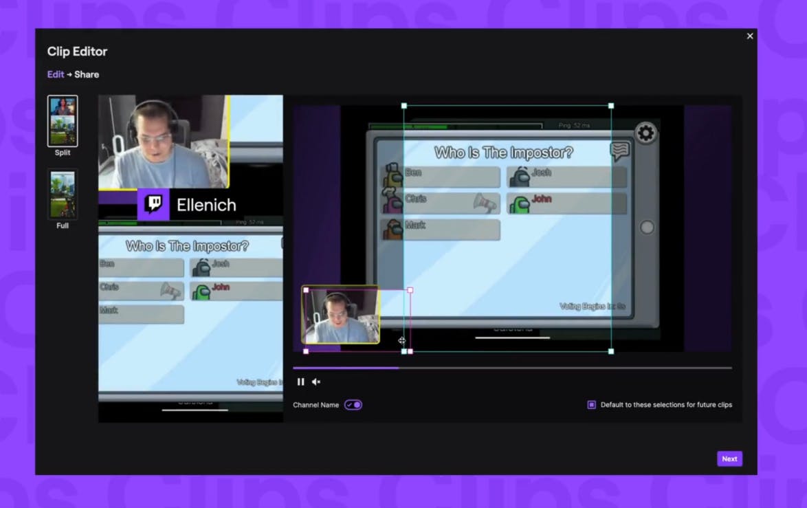 twitch clip editor інтерфейс
