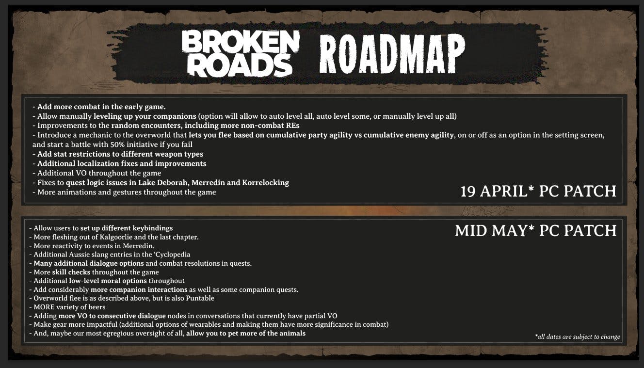 Broken Roads Roadmap