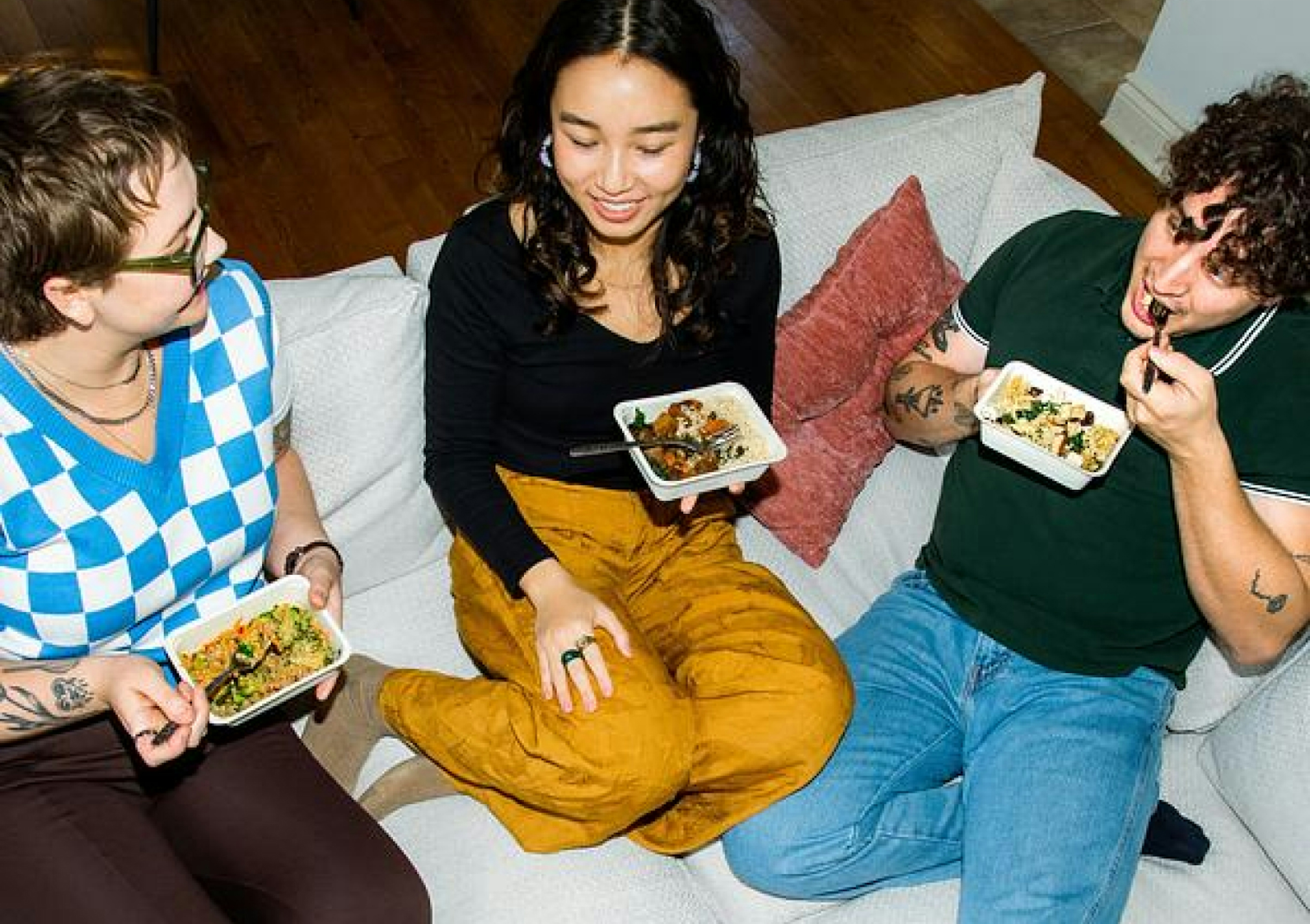 People enjoying healthy food and laughing