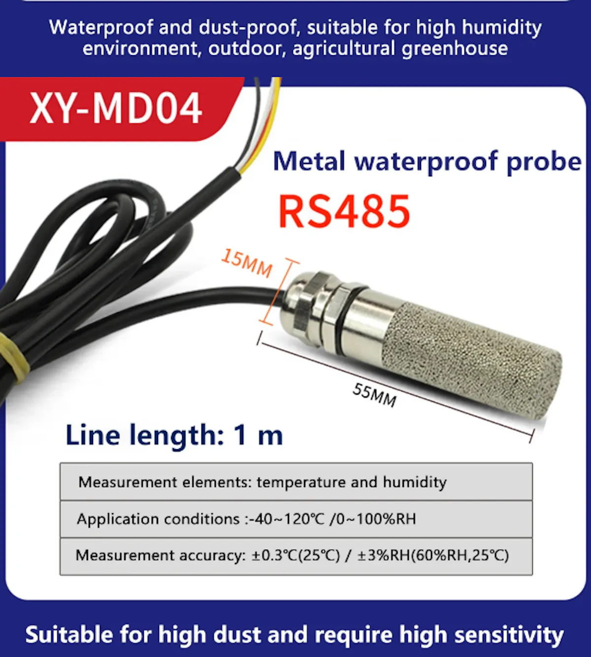 DC5-28V RS485 Modbus Waterproof Temperature Humidity Sensor