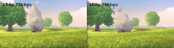 H264 144p 75kbps (left) and H264 360p 75kbps (right).