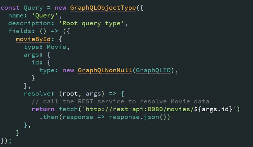 Root Query definition of a GraphQL schema