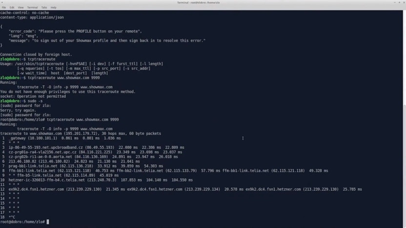 Screenshot of debugging network issues