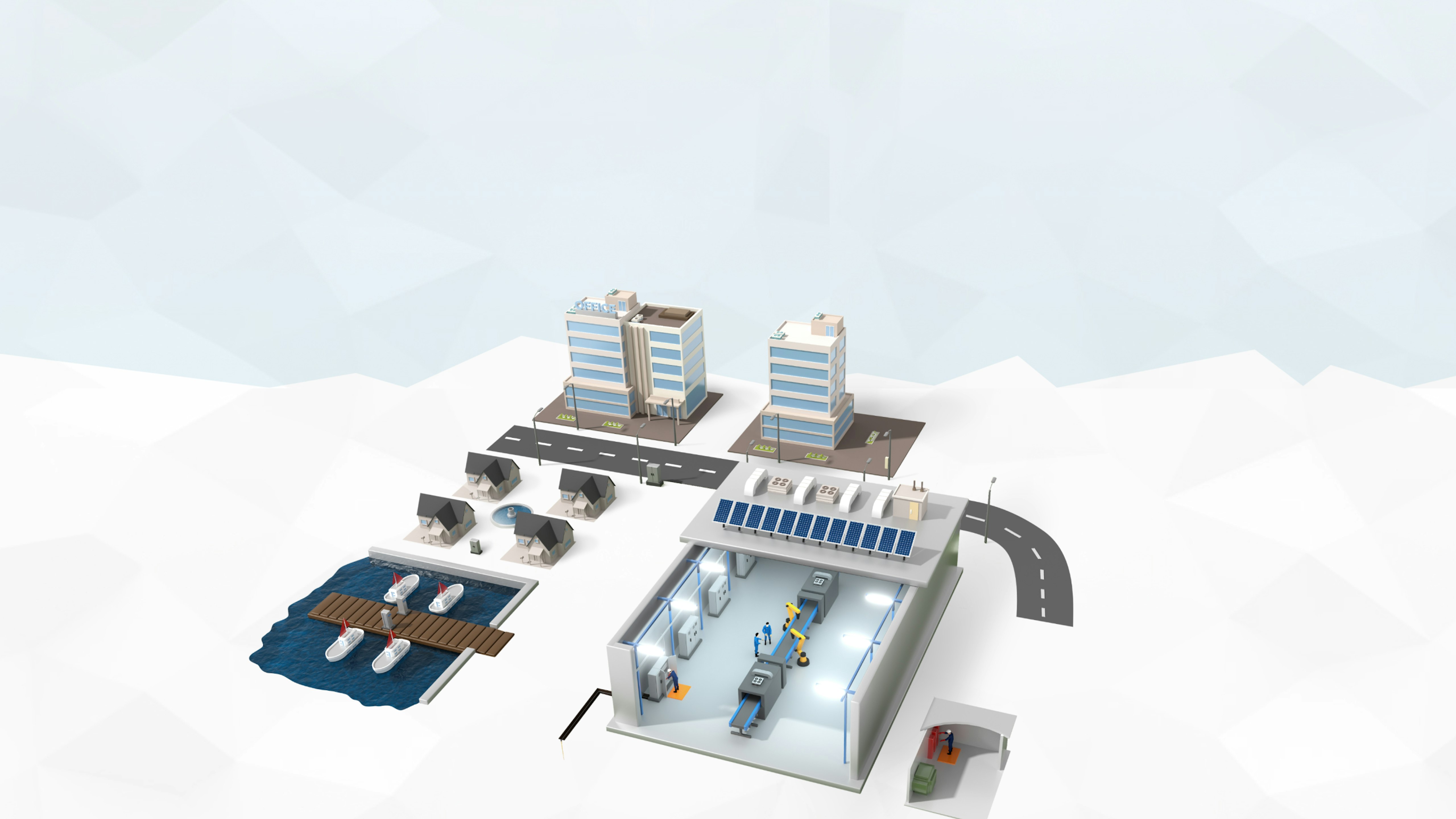 Image 3D représentant le domaine du tertiaire et de l'industrie