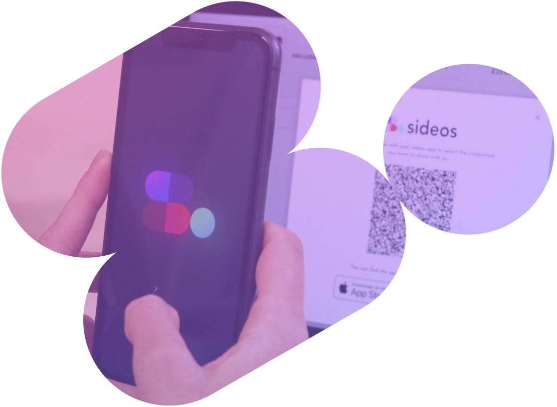 sideos logo with a photo of mobile screen scanning a qr code