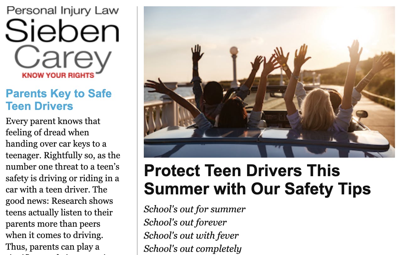 teen driver newsletter