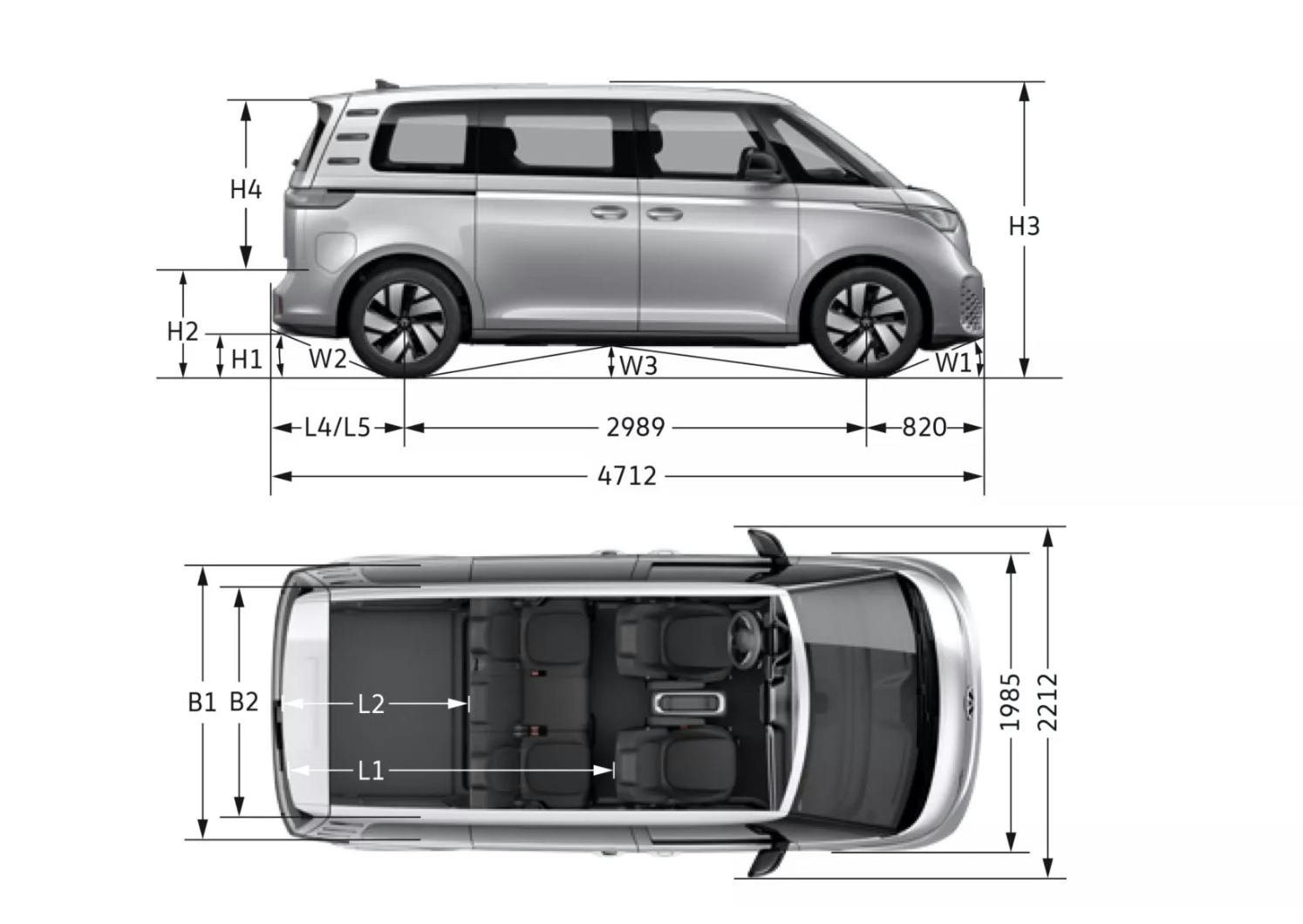 VW ID Buzz dimensions chart.