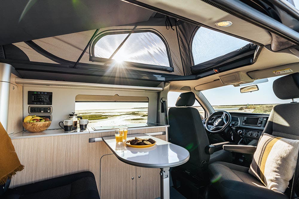 VW campervan essentials, swivel seats.