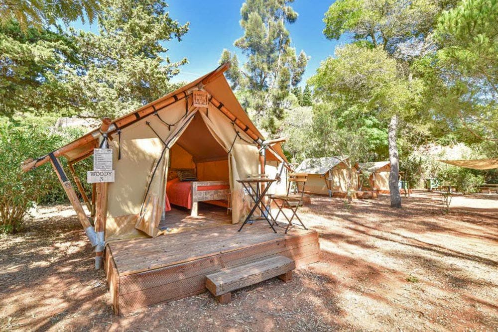 Glamping in Algarve at Salema Eco Camp. 'Woody' accommodation shown.