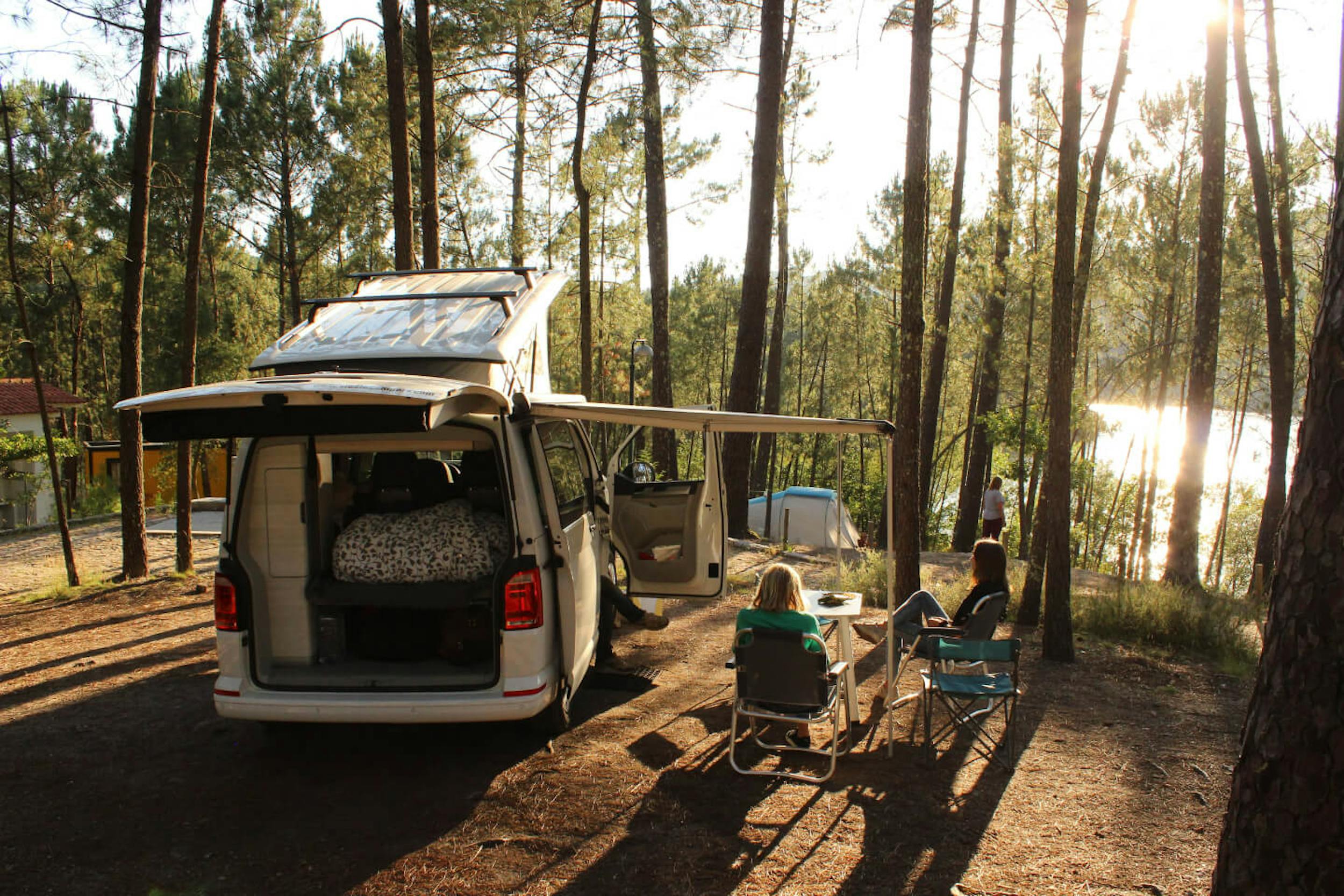 North Portugal camping in a dense forest in a natural park.