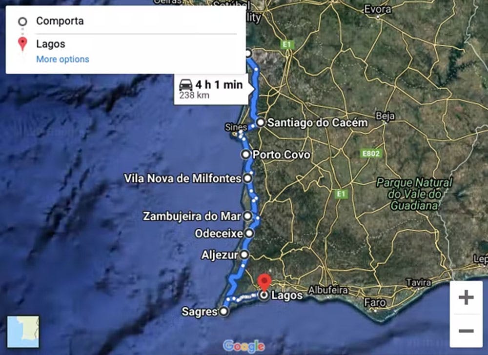 Ruta Lisboa Algarve: Mapa Algarve.
