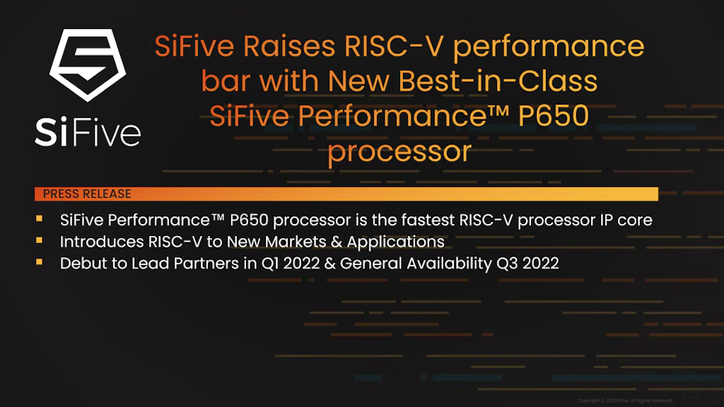 SiFive Raises RISC-V performance bar with New Best-in-Class SiFive Performance P650 Processor