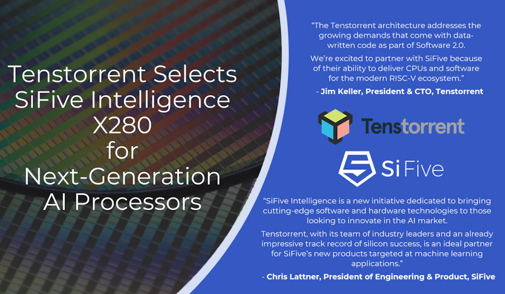 Tenstorrent Selects SiFive Intelligence X280 for Next-Generation AI Processors