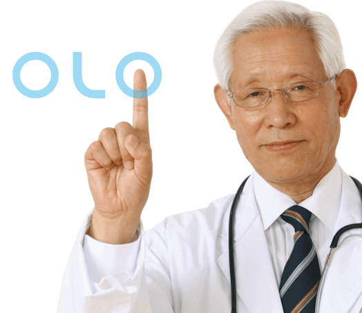 Male doctor pointing at olo symbol 