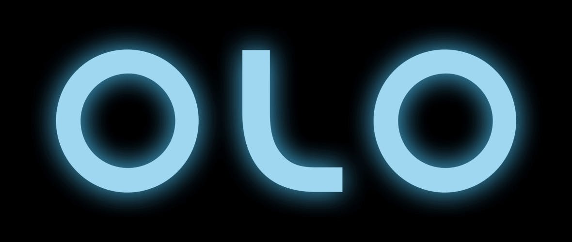 Black background with text of OLO logo in blue 