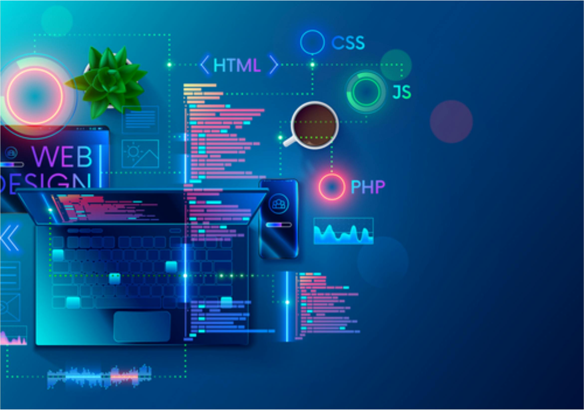 web design illustration with different coding languages