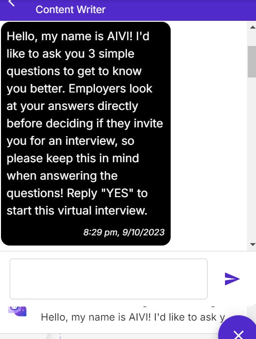 Screenshot of AI chatbot on a job search platform