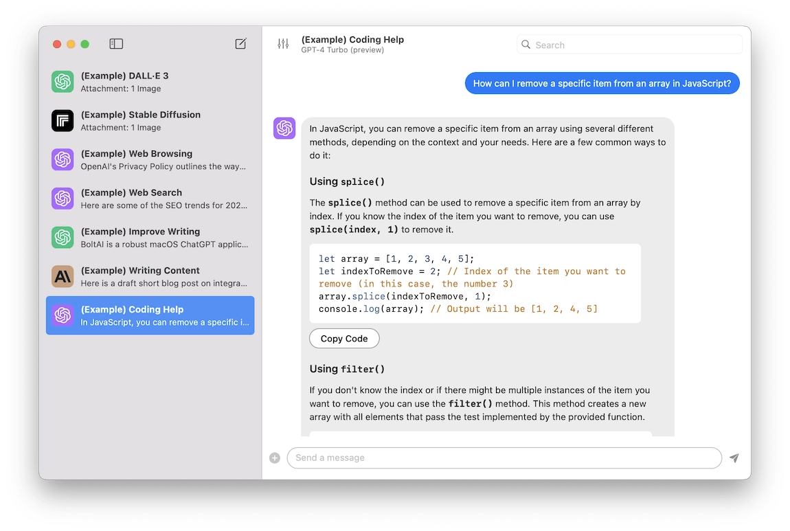 Screenshot of BoltAI, a successful AI SaaS product