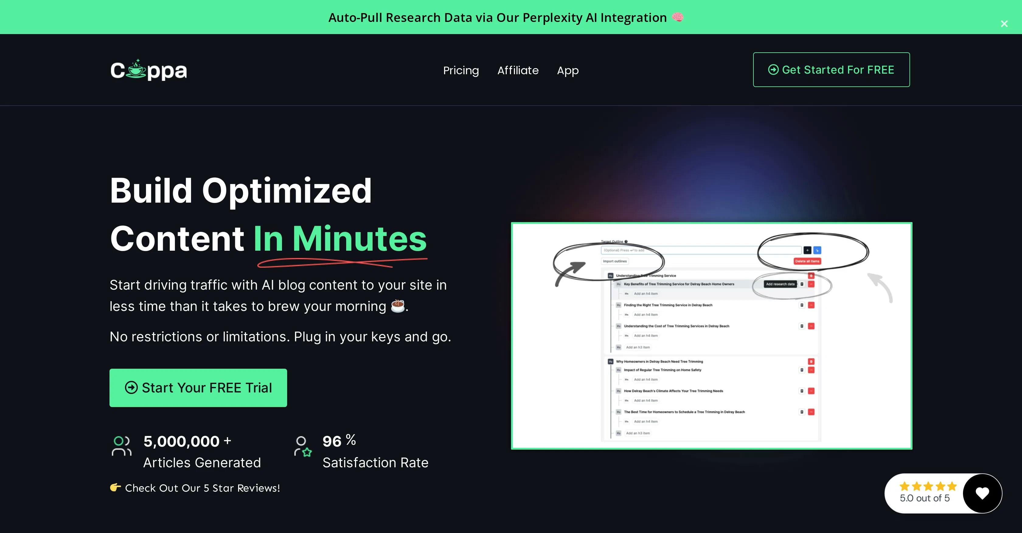 Screenshot of Cuppa AI, a successful AI SaaS product