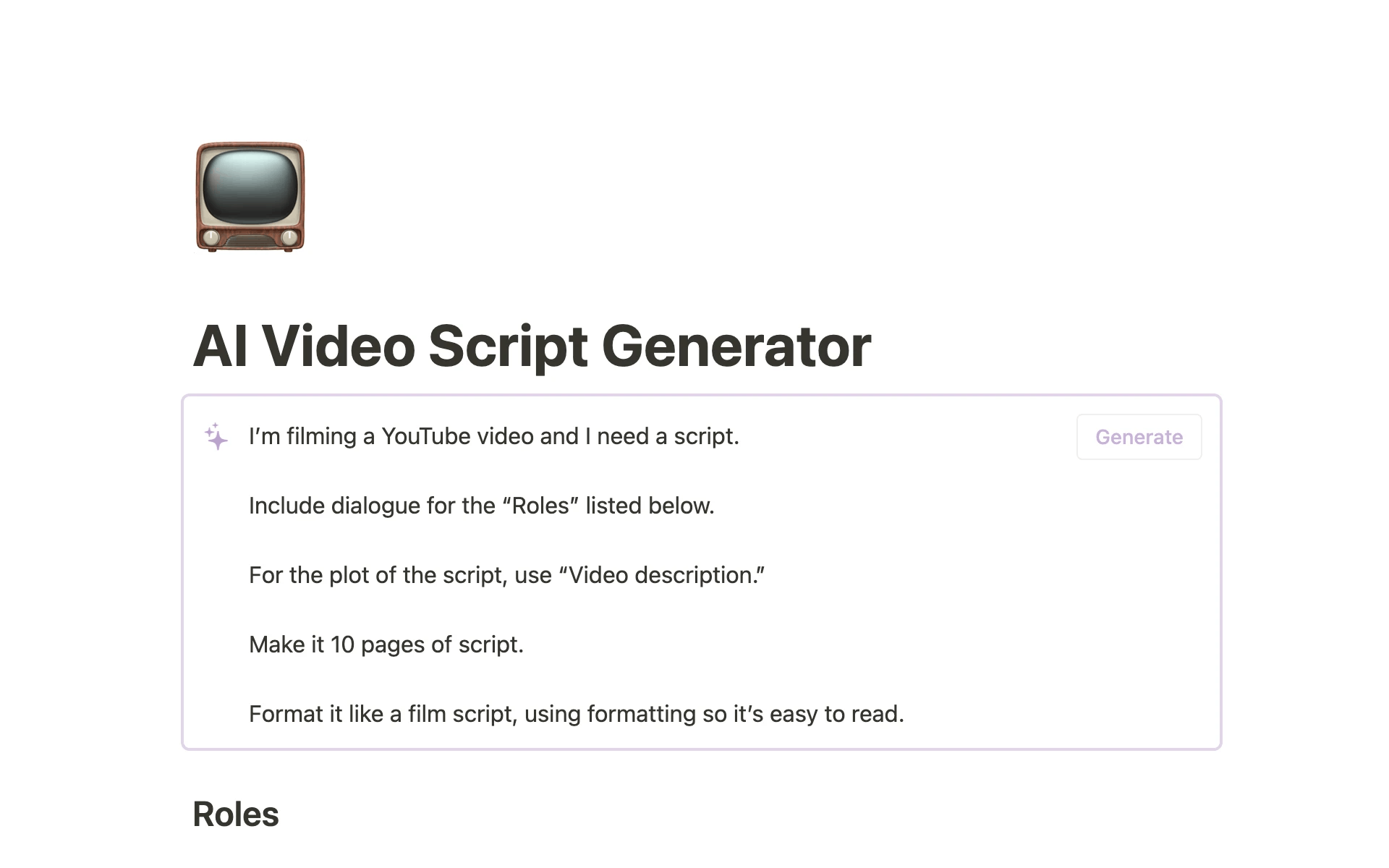 an example of AI Youtube Script Generator that can be build as no-code SaaS