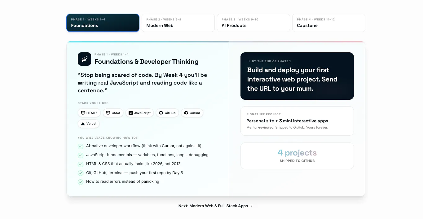 screenshot of Sigmaschool, a coding school curriculum