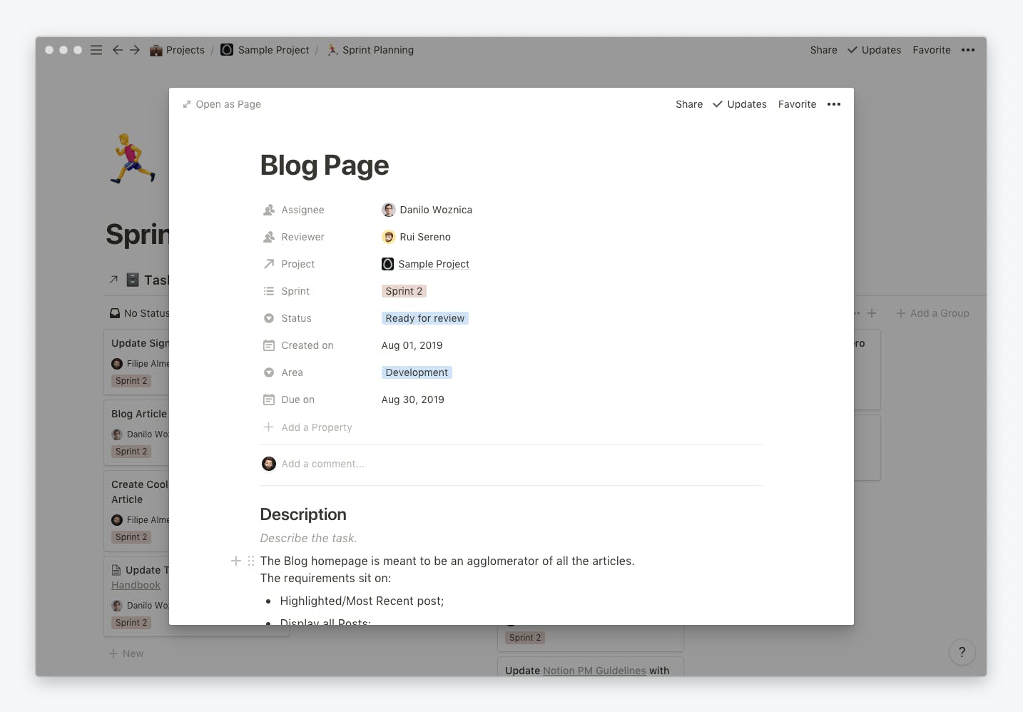 Task under review in Notion