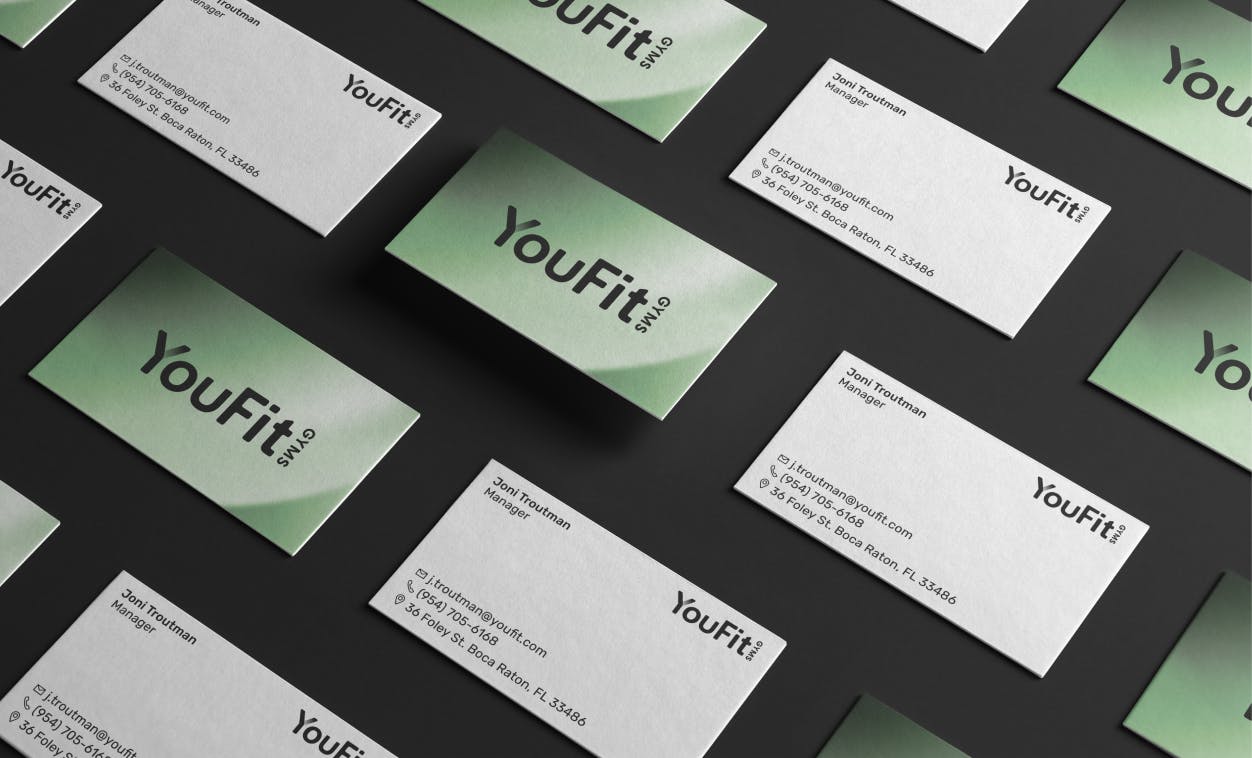 Business card designs for YouFit Gyms rebrand