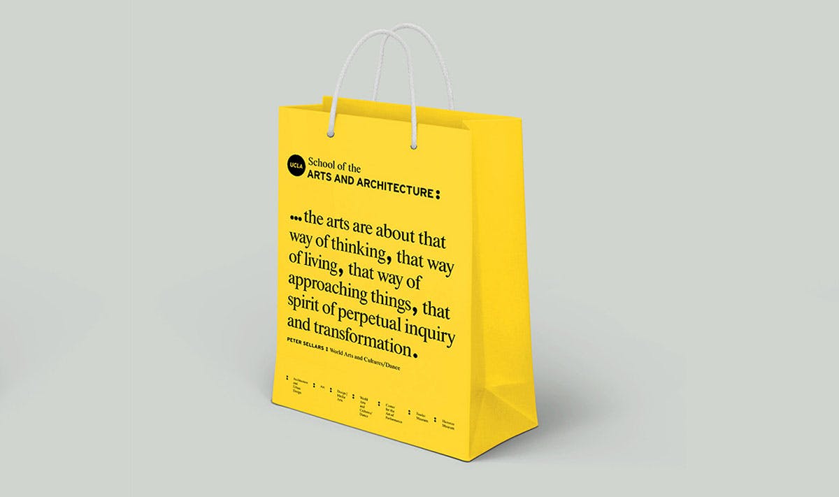 yellow bag with UCLA School of the Arts and Architecture logo and quote