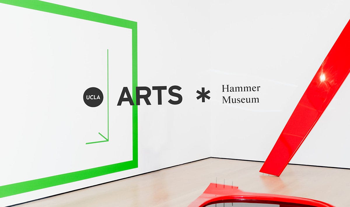 UCLA Arts Hammer Museum logo on an image of an exhibition room