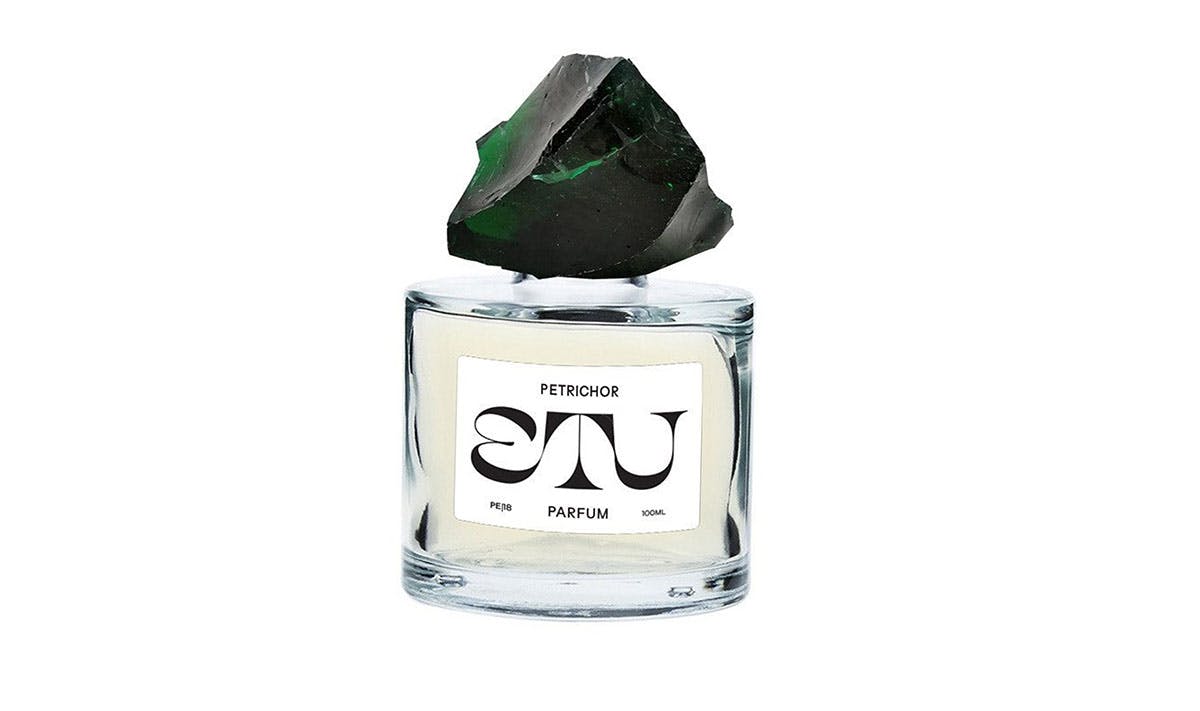 bottle of petrichor etu perfume fragrance brand packaging design los angeles joshua tree