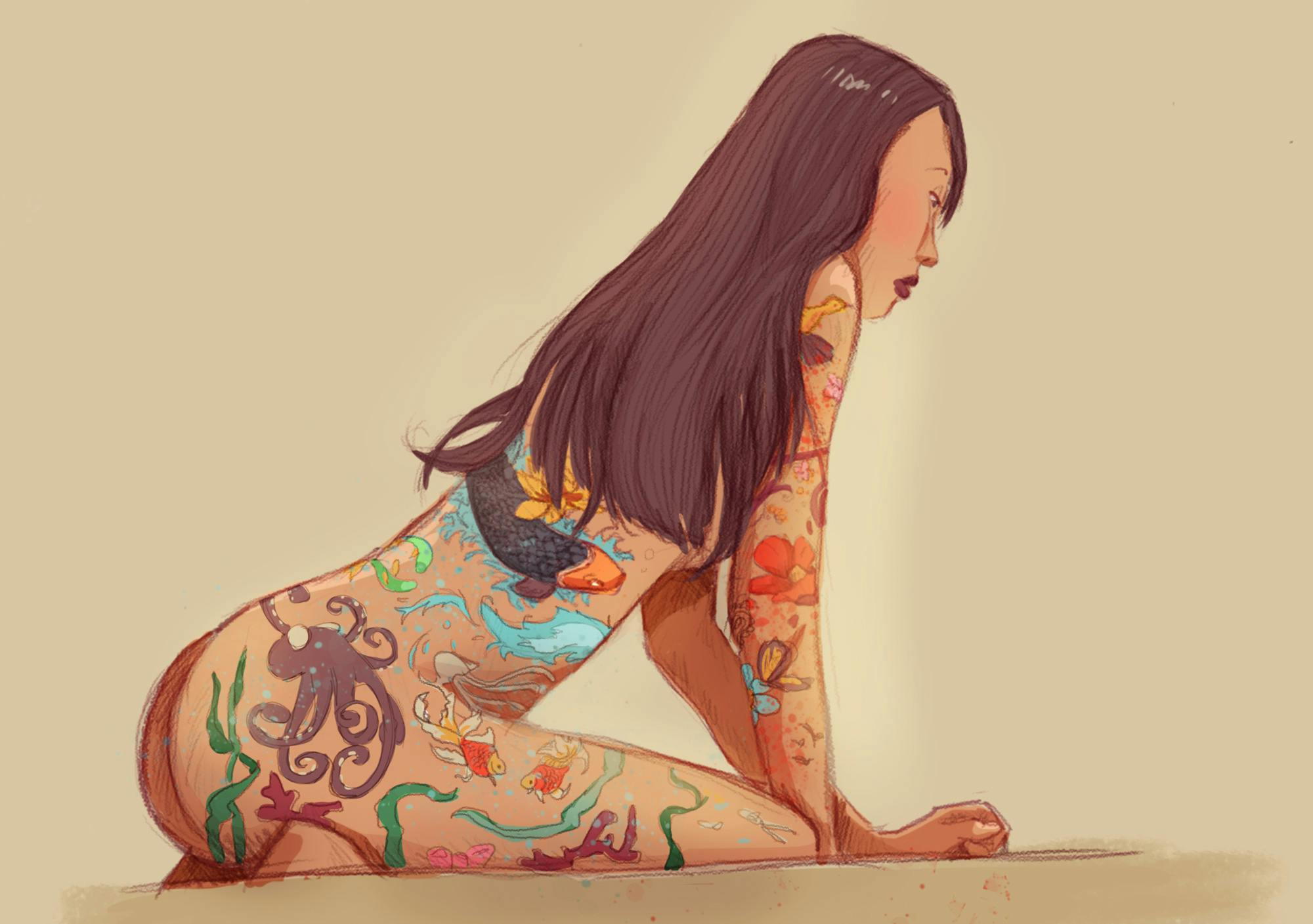 Tattoo girl painting
