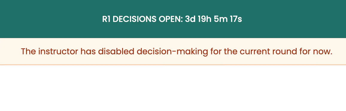 R1 Decisions Open countdown and warning message