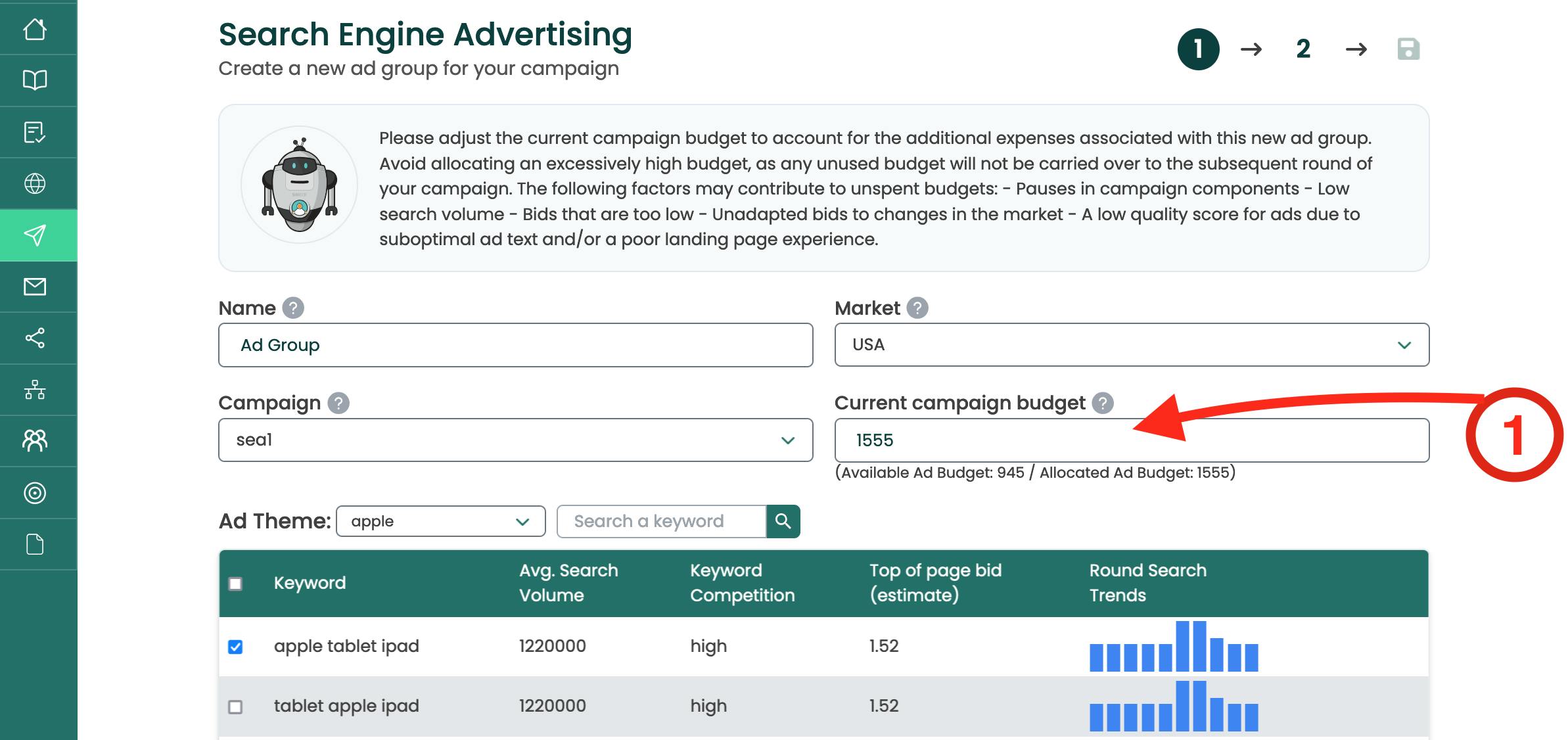 Ad group setup