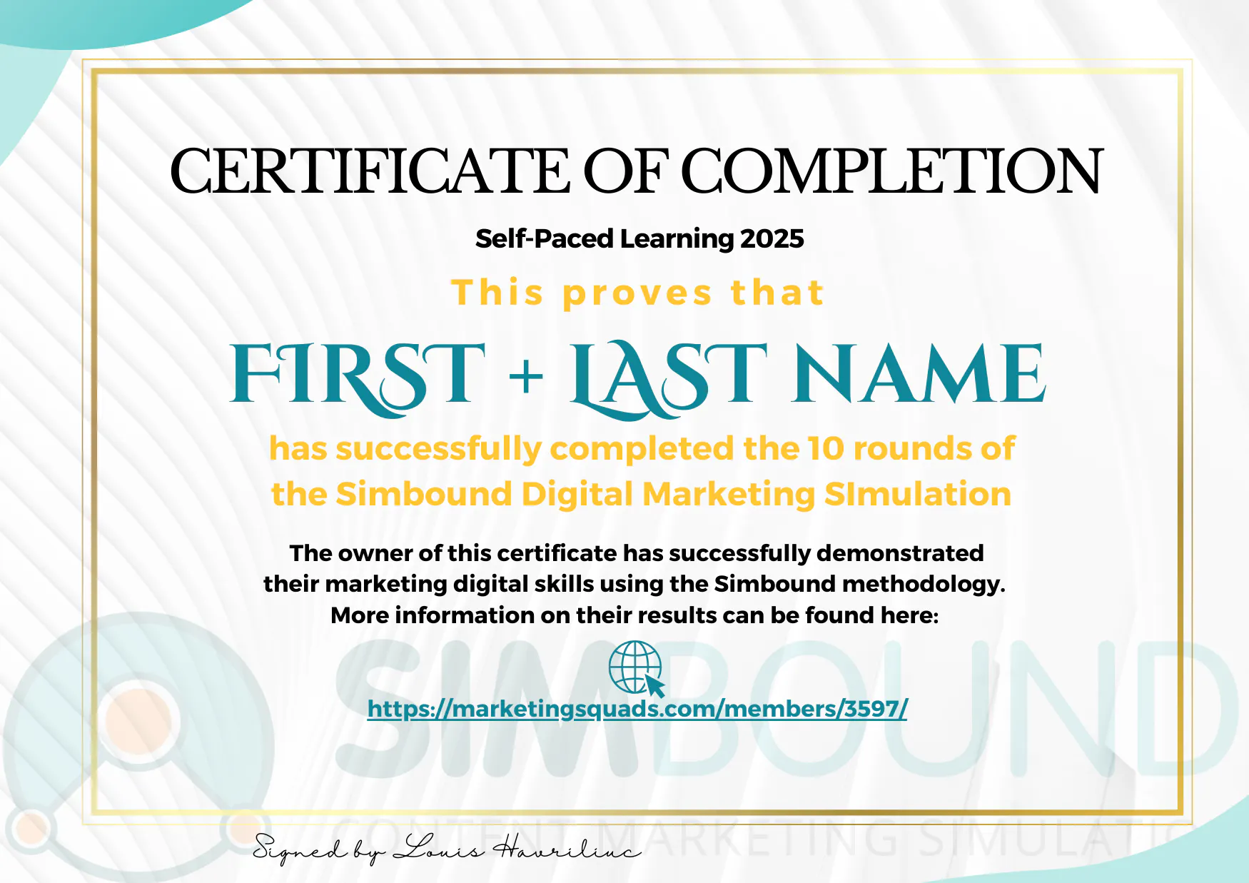Simbot Certificate of Completion of the Simbound Simulation