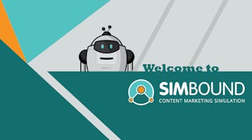Graphic with robot and text Welcome to Simbound