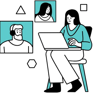 illustration of woman at desk in an online call or class