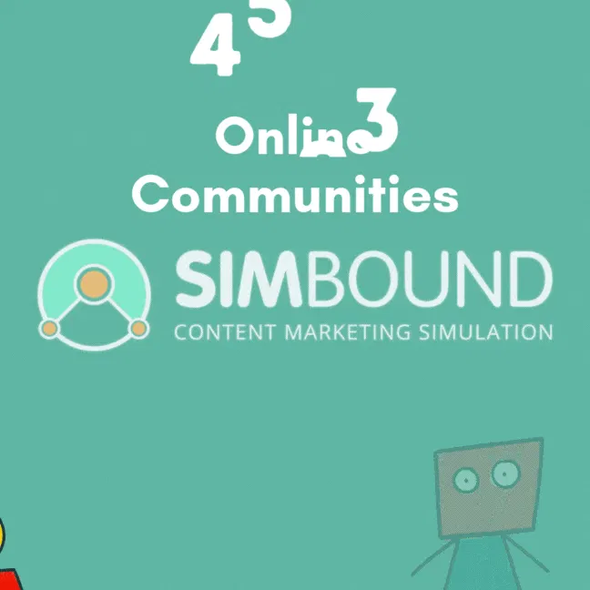 GIF showing  4593 online communities and Simbound logo and illustration of 3 different characters