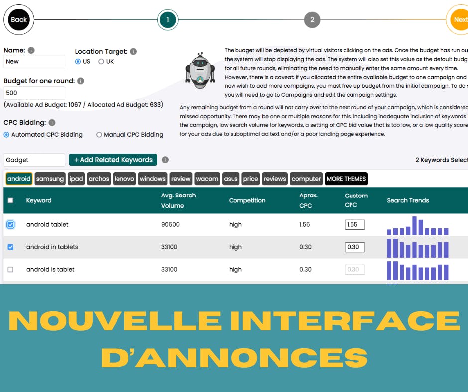 capture d'écran de la nouvelle interface disponible pour les annonces