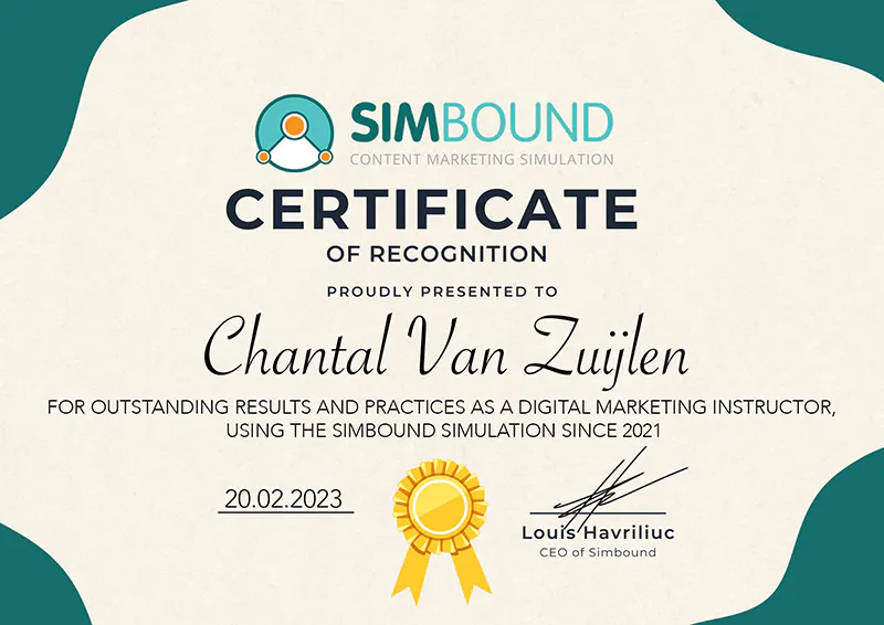 Chantal Van Zuijlen Certificate