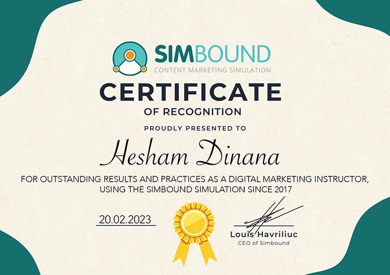 Hesham Dinana Certificate