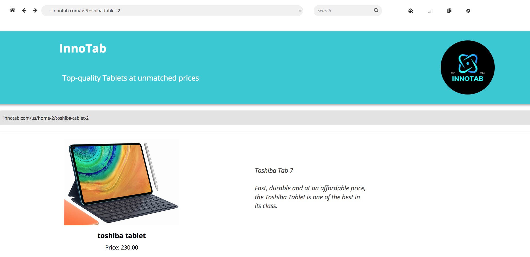 Afbeelding van website in de Simbound simulatie.