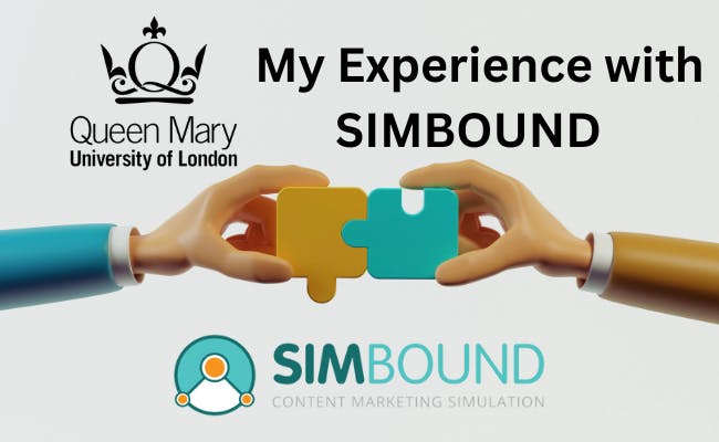 Queen Mary University and Simbound logo with illustration of hands putting together two puzzle pieces